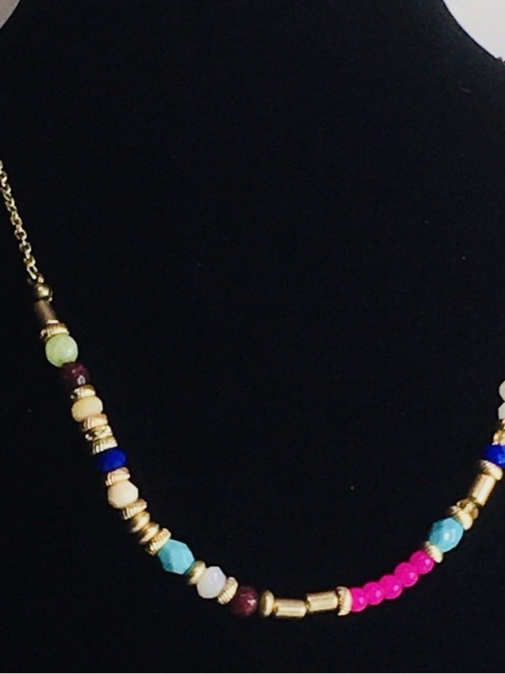 Multicolor Beaded Necklace - Pink, Blue, Red, Green, White Crystal Beads
